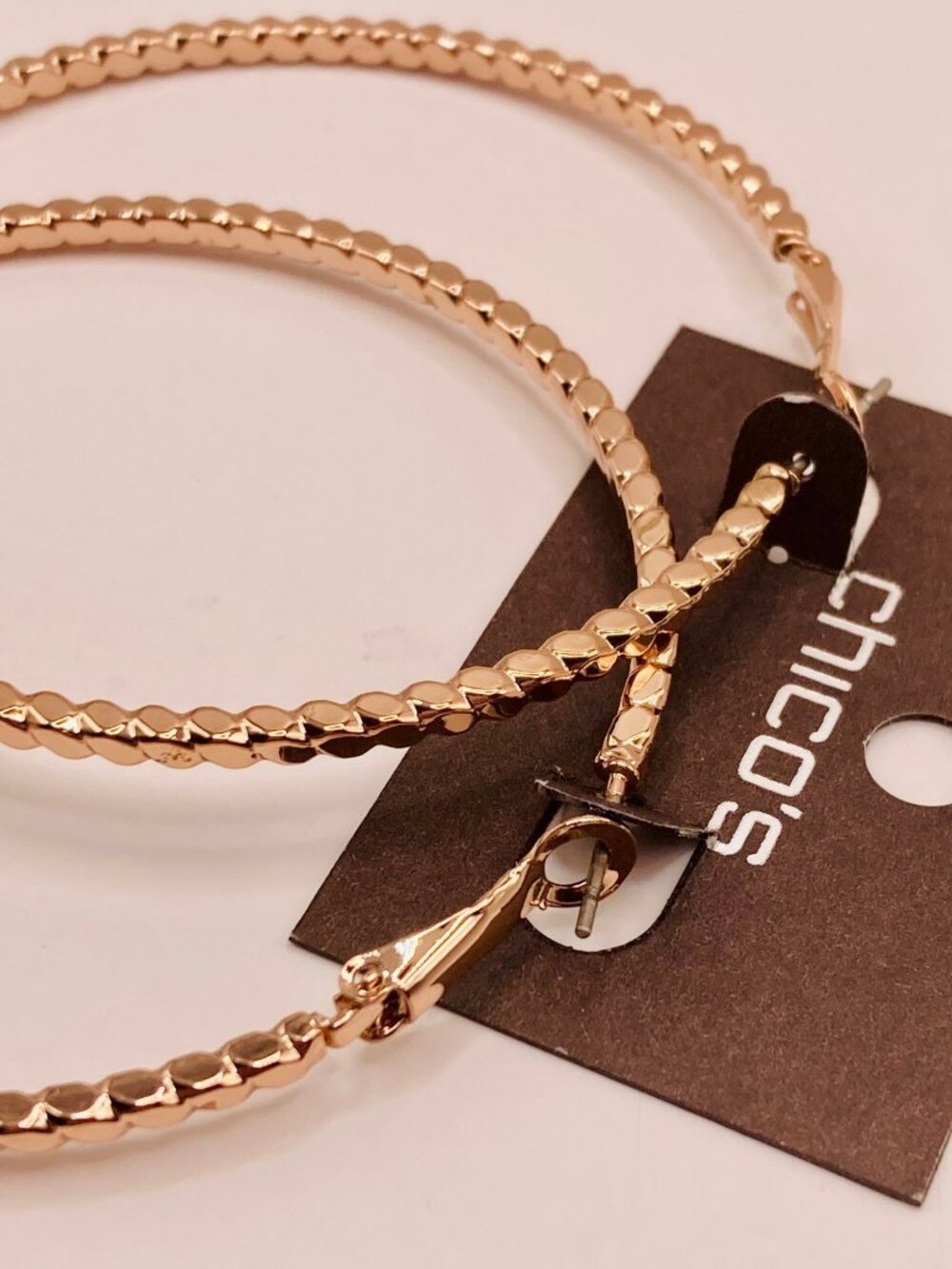 Chicos Large Rose Gold-Tone Textured Hoop Earrings -9B